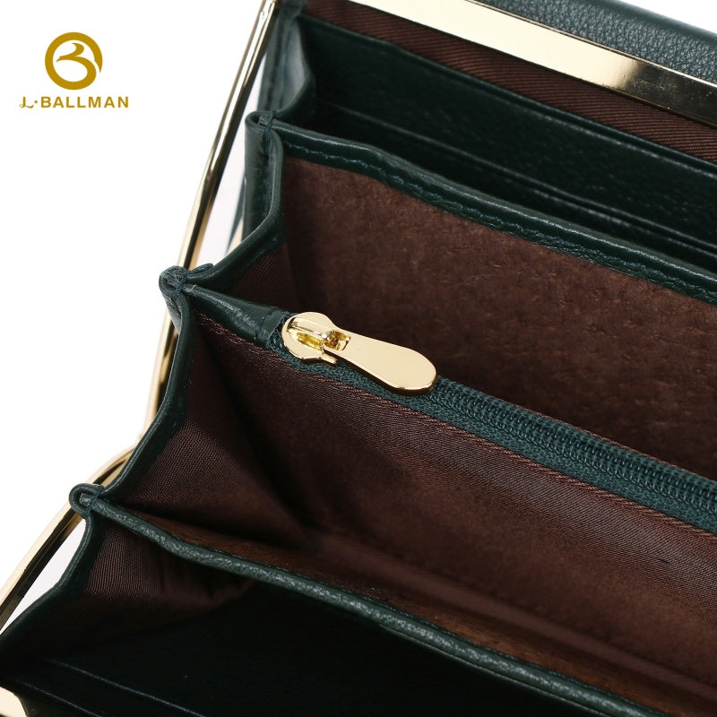 Women Long Genuine Leather Wallet Kiss Lock Multi Card Slots Spacious Bill Compartment Zipper Pocket 625-84# Wholesale Custom