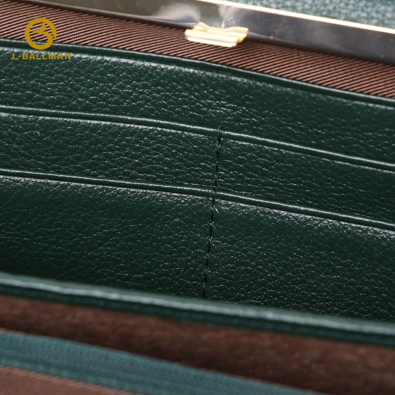 Women Long Genuine Leather Wallet Kiss Lock Multi Card Slots Spacious Bill Compartment Zipper Pocket 625-84# Wholesale Custom