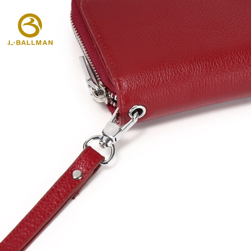 Genuine Leather Women'S Zip Around Wrist Bag With Snap Button Flap, Multi Card Slots And Phone Pocket For Daily Outing, Wholesale Custom, 6343-1
