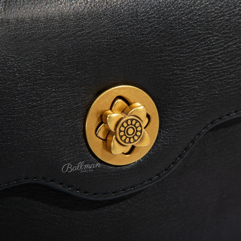 Wholesale Custom Leather Crossbody Bag, Floral Gold Turn Lock, Detachable Strap, H98076