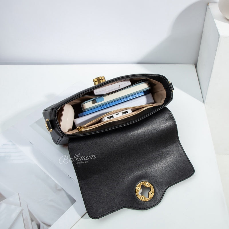 Wholesale Custom Leather Crossbody Bag, Floral Gold Turn Lock, Detachable Strap, H98076