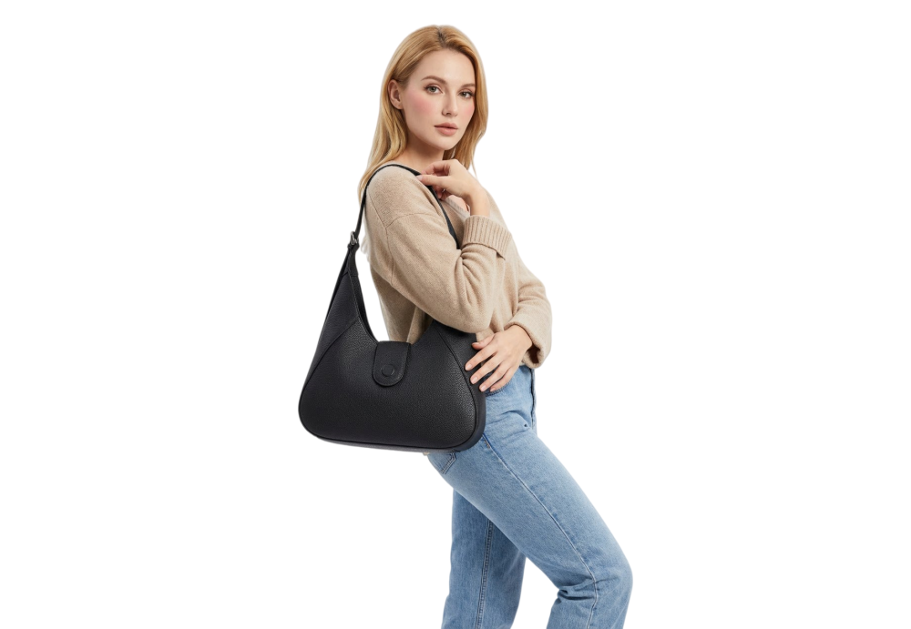 Genuine Leather Hobo Shoulder Bag, Adjustable Strap Magnetic Snap Closure For Office Work Daily Errands 8108?31#| Custom Logo ODM OEM Wholesale