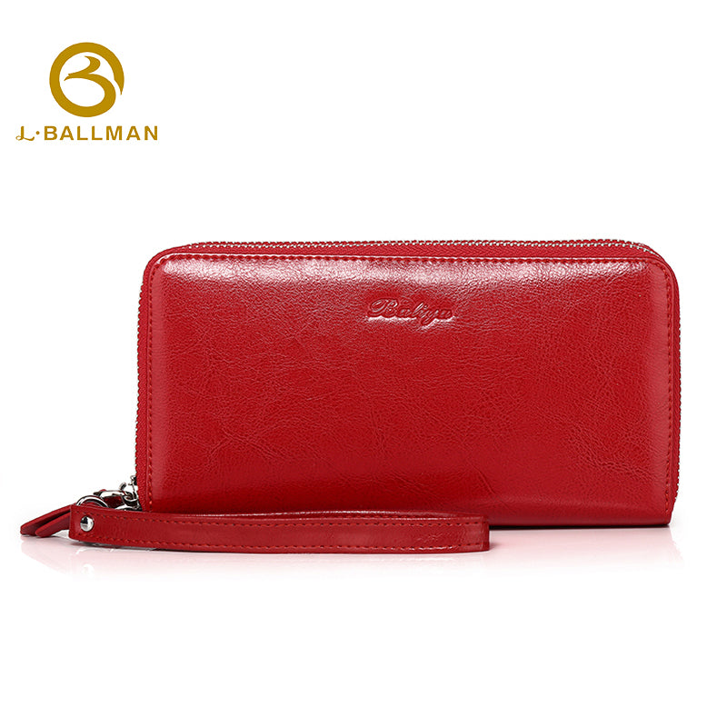 Women Long Genuine Leather Wallet 1101, Full Zip Around Purse With Multi Compartments And Detachable Wristlet Strap