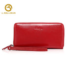 Women Long Genuine Leather Wallet 1102, Zip Around Large Capacity Purse With Detachable Wristlet Strap
