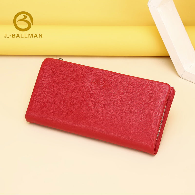 Women Long Genuine Leather Wallet 1634, Double Zipper Purse With Multi Compartments And Large Storage Space