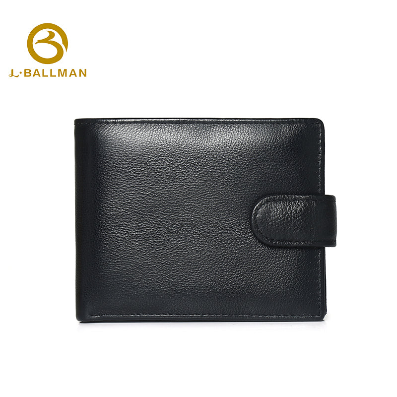 Genuine leather men's bifold wallet 208#, snap button closure, multi card slots, business daily use