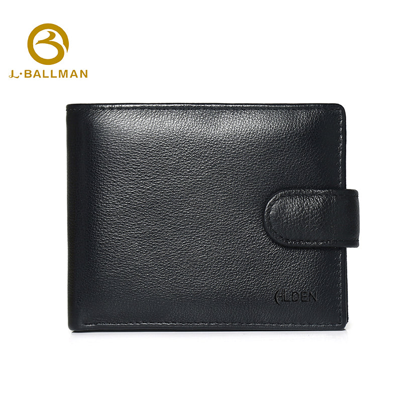 Wholesale pebbled genuine leather men short wallet 208, snap button closure multi card slots purse for daily business and travel