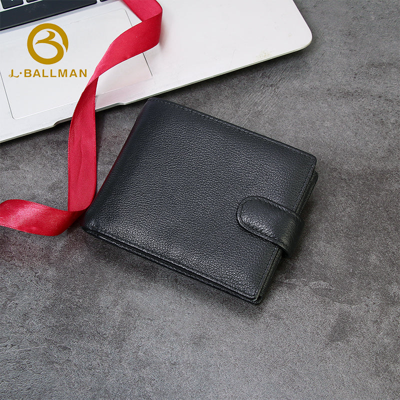 Men Short Genuine Leather Wallet 209, Bifold Purse With Id Window, Multi Card Slots, Coin Pocket And Snap Closure