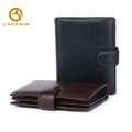 Wholesale pebbled genuine leather men tri-fold wallet 302, snap button closure large capacity multi card slots passport holder for daily business and travel
