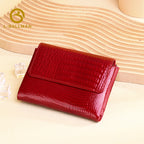 Patent crocodile embossed leather women's trifold wallet 3929QP#, multi card slots, zipper coin pocket, red glossy ladies purse