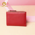 Genuine leather women's small bifold wallet 3931#, zipper coin pocket, compact red ladies purse for daily use