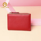 Genuine leather women's small bifold wallet 3931#, zipper coin pocket, compact red ladies purse for daily use