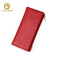 Genuine leather women's trifold wallet 3941#, compact slim design, multiple card slots, red ladies purse for daily use