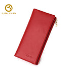 Genuine leather women's trifold wallet 3941#, compact slim design, multiple card slots, red ladies purse for daily use