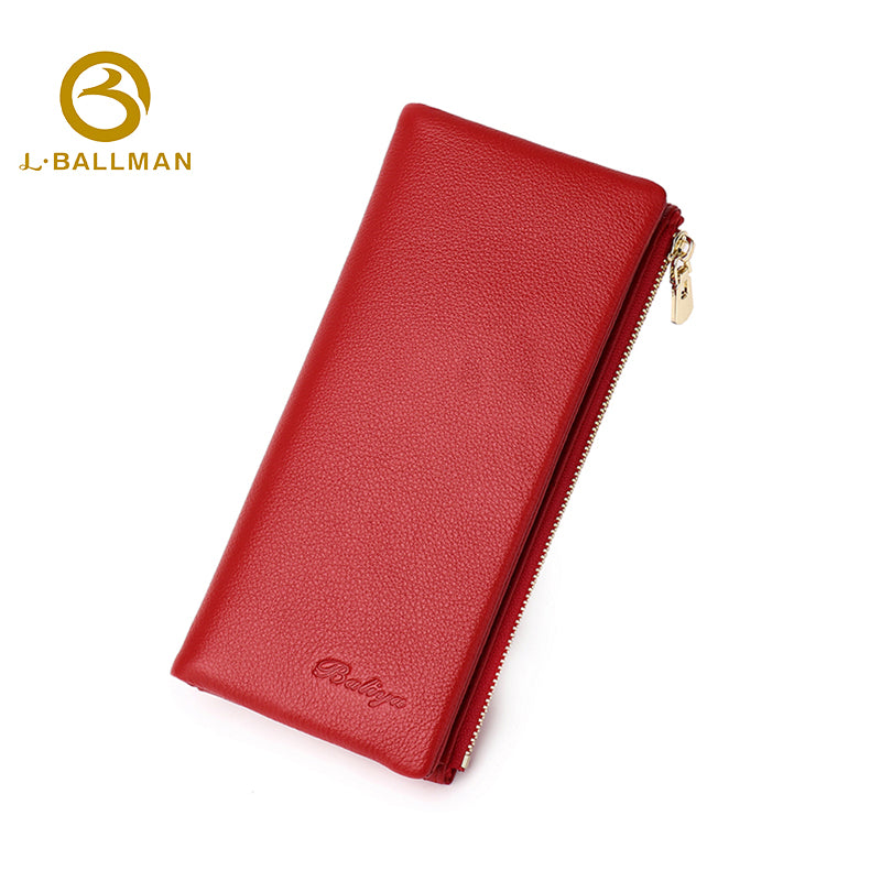 Genuine leather women's trifold wallet 3941#, compact slim design, multiple card slots, red ladies purse for daily use
