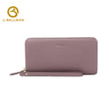 Wholesale smooth genuine leather women long wallet 502B, zipper around wristlet phone pocket multi card slots purse for daily shopping and travel