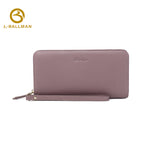 Wholesale smooth genuine leather women long wallet 502B, zipper around wristlet phone pocket multi card slots purse for daily shopping and travel