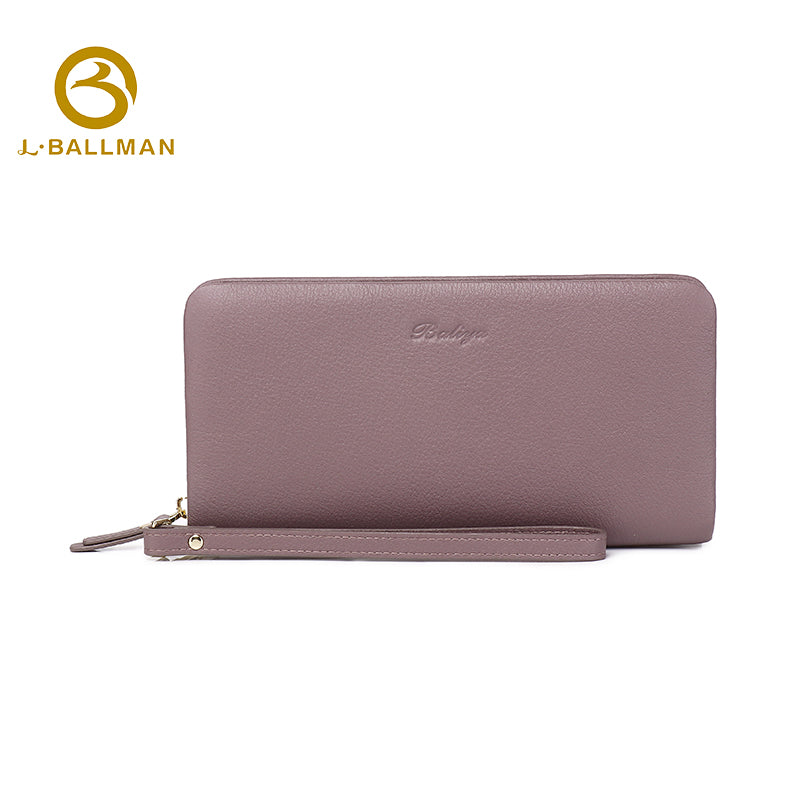 Wholesale smooth genuine leather women long wallet 502B, zipper around wristlet phone pocket multi card slots purse for daily shopping and travel