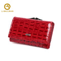 Women Short Patent Leather Wallet 512-82A, Crocodile Embossed Trifold Purse With Kiss Lock, Multi Card Slots And Id Window