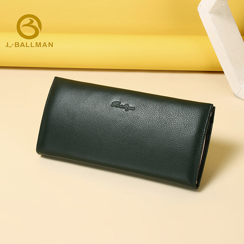 Women Long Genuine Leather Wallet 625-84, Kiss Lock Purse With Multi Card Slots, Spacious Bill Compartment And Zipper Pocket
