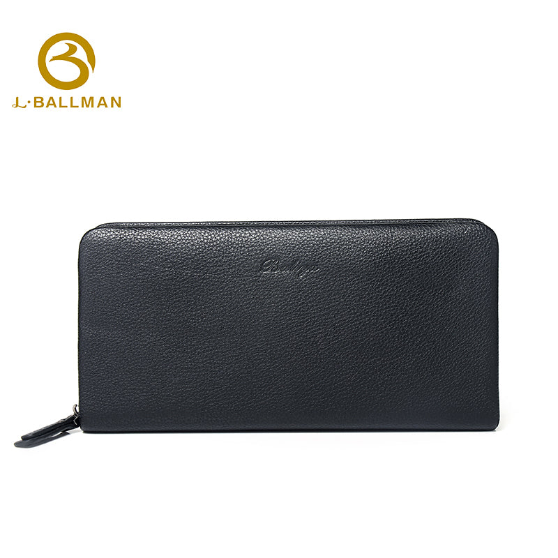 Genuine Leather Full Zip Around Clutch Wallet, Detachable Wrist Strap Embossed Logo Grain Leather For Daily Use 6302 | Custom Logo ODM OEM Wholesale