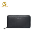 Genuine leather men's zip around clutch bag 6305#, detachable wrist strap, large capacity, holds phone cash and cards, black leather hand pouch