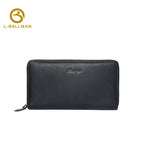 Genuine leather men's zip around clutch bag 6305#, detachable wrist strap, large capacity, holds phone cash and cards, black leather hand pouch