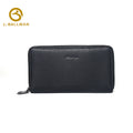 Genuine leather men's double zip clutch bag 6309-2#, full-page multi card slots layout, dual zipper compartments, plenty of card storage, black leather hand pouch