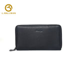Genuine leather men's double zip clutch bag 6309-2#, full-page multi card slots layout, dual zipper compartments, plenty of card storage, black leather hand pouch