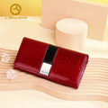 Women Long Patent Leather Wallet 803, Crocodile Embossed Purse With Metal Flap, Multi Card Slots And Zipper Pockets