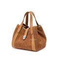 Suede Genuine Leather Tote Handbag, Top Handle Lock Closure For Daily Shopping Casual Outing 8108-29# |ODM OEM Wholesale