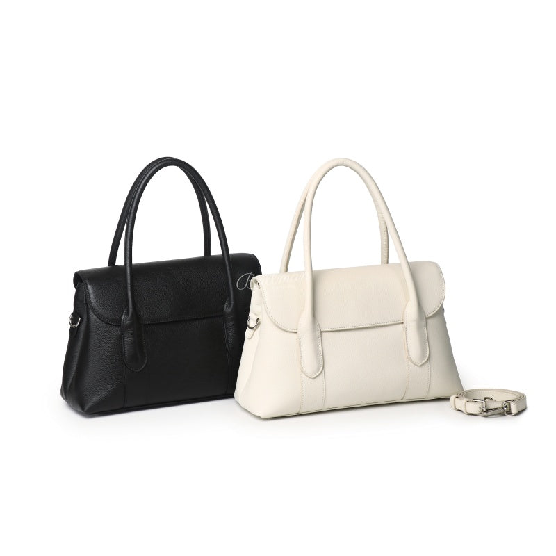 Genuine Leather Structured Flap Handbag, Extended Tab Top Handles Detachable Crossbody Strap For Daily Use 8108-34# | Custom Logo ODM OEM Wholesale
