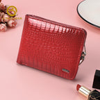 Women Short Patent Leather Wallet 902, Crocodile Embossed Kiss Lock Purse With Multi Card Slots And Coin Pocket