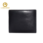 Genuine leather men's bifold wallet F03, built-in side zipper coin pocket, multiple card slots, cash compartment, black leather short purse