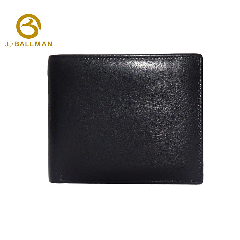 Genuine leather men's bifold wallet F03, built-in side zipper coin pocket, multiple card slots, cash compartment, black leather short purse