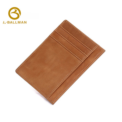 Crazy horse leather slim card holder G026A, vintage brown crazy horse leather, transparent ID window, multiple card pockets, lightweight pocket card case