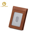 G038B Vintage Crazy Horse Leather Card Holder With Front Transparent ID Window, Slim Pocket Card Case For Men