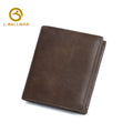 G042 Vintage Crazy Horse Leather Trifold Card Holder, Snap Button Coin Pocket, Multiple Card Slots, Cash Pocket, Dark Brown Multi-Functional Card Case