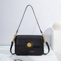 Ballman H98076 black genuine leather crossbody bag with floral gold turn lock, detachable shoulder strap for women daily business use