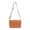 Ballman H98079 tan genuine leather crossbody bag with magnetic flap, adjustable wide shoulder strap, large inner compartment for women daily use