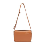 Ballman H98079 tan genuine leather crossbody bag with magnetic flap, adjustable wide shoulder strap, large inner compartment for women daily use