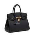 Ballman BK001 black pebbled leather birkin style handbag, lock hardware top handle with detachable shoulder strap