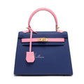 Ballman BK002 two?tone pebbled leather kelly style handbag, turn?lock hardware with detachable shoulder strap