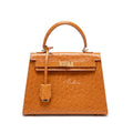 Ballman BK003 premium ostrich leather kelly style handbag, luxury ostrich skin with turn?lock hardware top handle women handbag
