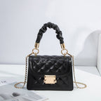 ballman h98025 black leather quilted handbag ruched top handle gold chain crossbody bag for women