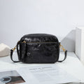 ballman H98038 black crinkled genuine leather camera bag vintage gold hardware multi‑zipper pocket women crossbody shoulder bag
