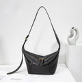 Ballman H98057 women hobo bag made of full-grain genuine leather, curved sling shape, dual zipper pulls, wide adjustable strap modern casual shoulder bag