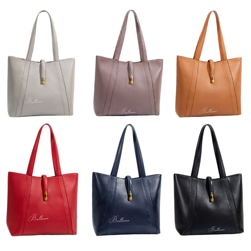Ballman H98068 women tote bag made of full-grain genuine leather, large capacity, gold lock hardware, long top handles elegant office work handbag