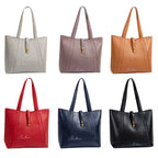 Ballman H98068 women tote bag made of full-grain genuine leather, large capacity, gold lock hardware, long top handles elegant office work handbag