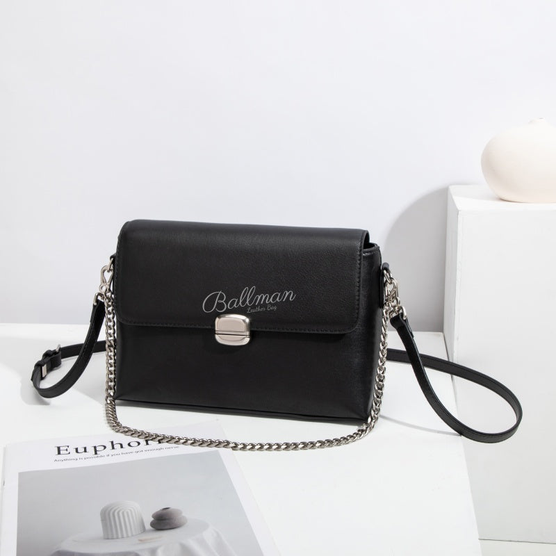 ballman H98084 genuine leather women flap crossbody bag with silver square turn?lock dual?use chain and detachable leather strap